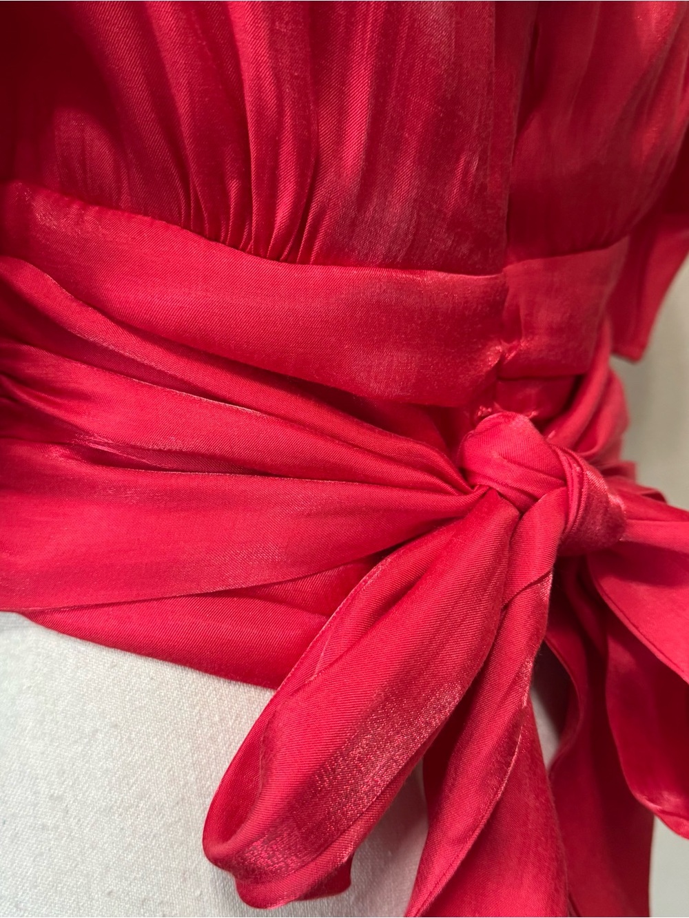 CIEBON | Farrah Shimmer Satin Red Puff Sleeve Shirt Blouse XS NWT - Picture 12 of 16